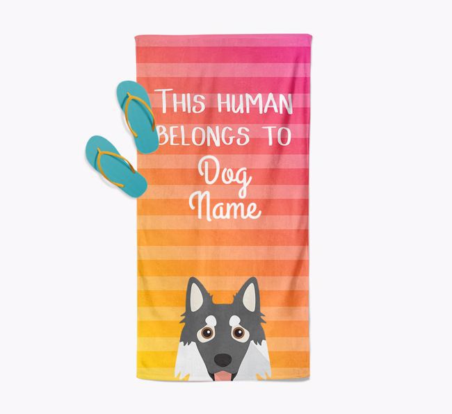 Personalised Pool Towel 'This Human Belongs To {dogsName}' with {breedFullName} Icon